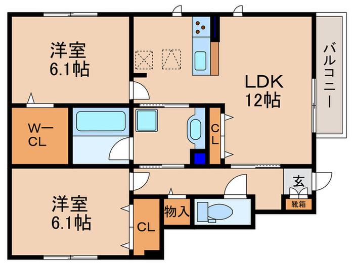 K`SFERIOB棟(2LDK/1階)の間取り写真