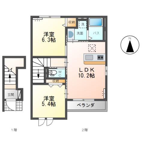 クルールII(2LDK/2階)の間取り写真