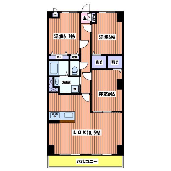 グランヴェールにしすな(3LDK/2階)の間取り写真