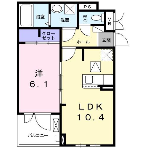 アルカンシエル ウエスト(1LDK/1階)の間取り写真