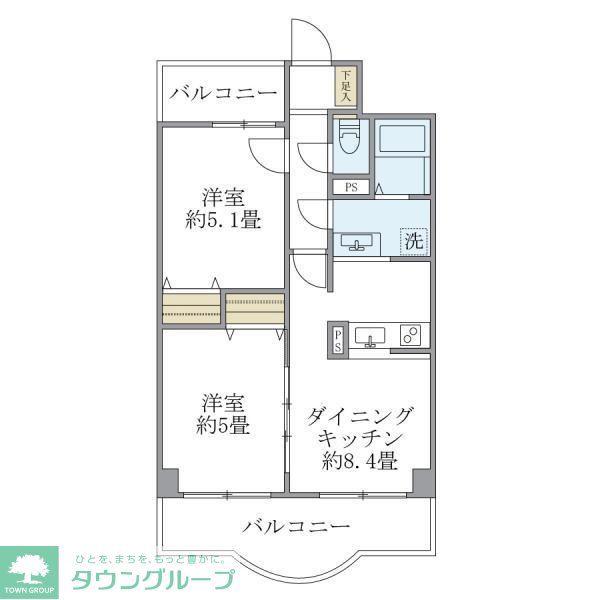 西船橋スクエアガーデン(2DK/4階)の間取り写真