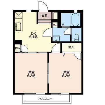 ディアコート大崎 A棟(2DK/2階)の間取り写真
