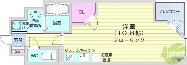 HF晩翠通レジデンス(ワンルーム/2階)の間取り写真