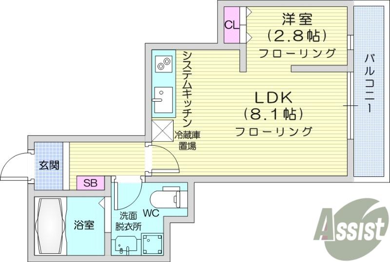 CRESCENT 台原(1LDK/1階)の間取り写真