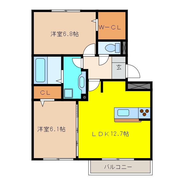マルベルN(2LDK/1階)の間取り写真