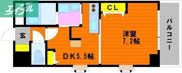 ラフィーネ大供(1DK/2階)の間取り写真