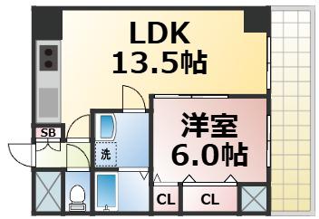 グランデージ新深江(1LDK/5階)の間取り写真