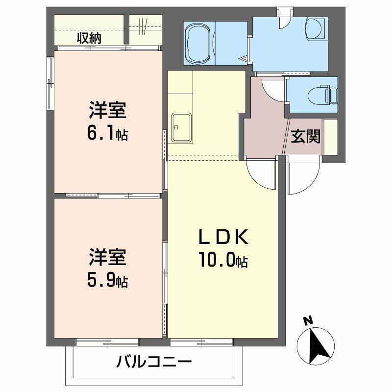 シャーメゾン北天昌寺A(2LDK/1階)の間取り写真