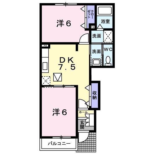 ヴィラ グレイスフル II(2DK/1階)の間取り写真