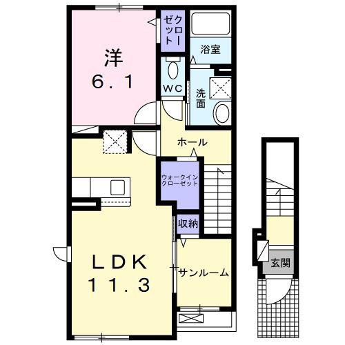 ライラック(1LDK/2階)の間取り写真