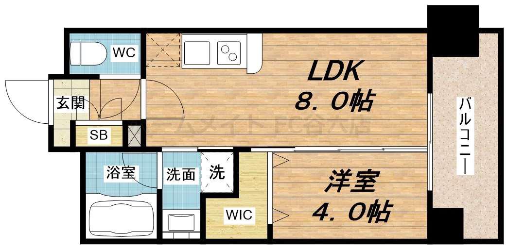 アーバネックス北堀江II(1LDK/13階)の間取り写真