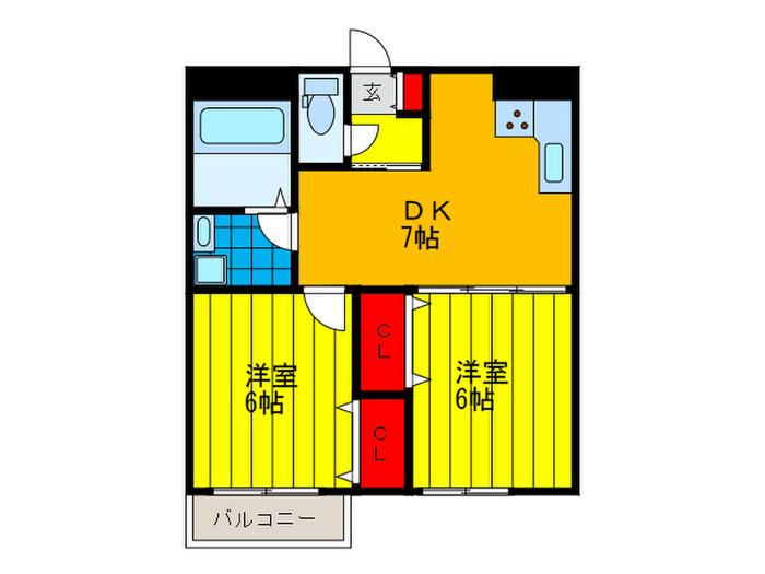 ソウザ宮之阪(2DK/1階)の間取り写真