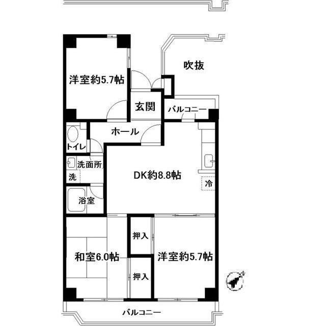 H.M.C.あざみ野(3DK/3階)の間取り写真