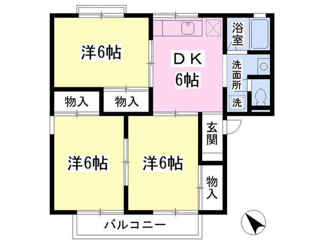フォレストタウンC(3DK/2階)の間取り写真