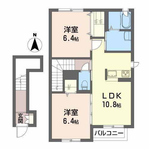 プライムタウンA(2LDK/2階)の間取り写真