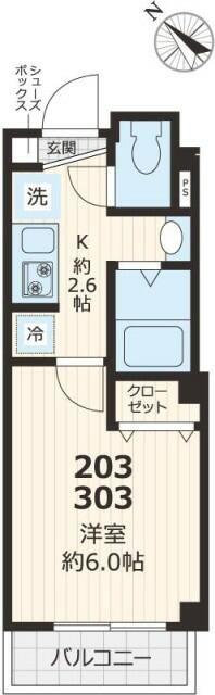 ソラーナ(1K/2階)の間取り写真