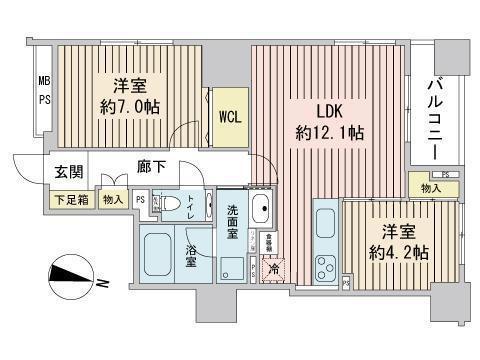 ラ・クラッセ札幌ステーションルミエール(2LDK/12階)の間取り写真