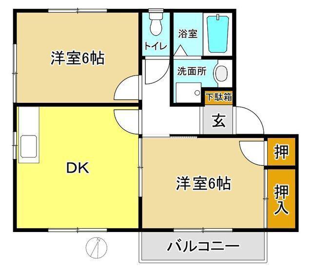 アサヒハイツ門井(2DK/2階)の間取り写真