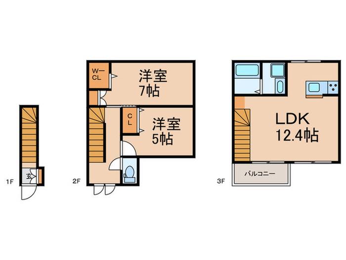 ヴィラ・シンビオーズ三軒茶屋(2LDK/2階)の間取り写真