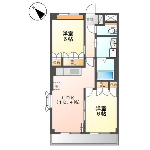 グラン・アムール弐番館(2LDK/2階)の間取り写真