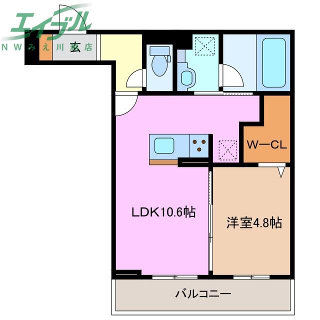 ディーシャンブル富田(1LDK/2階)の間取り写真