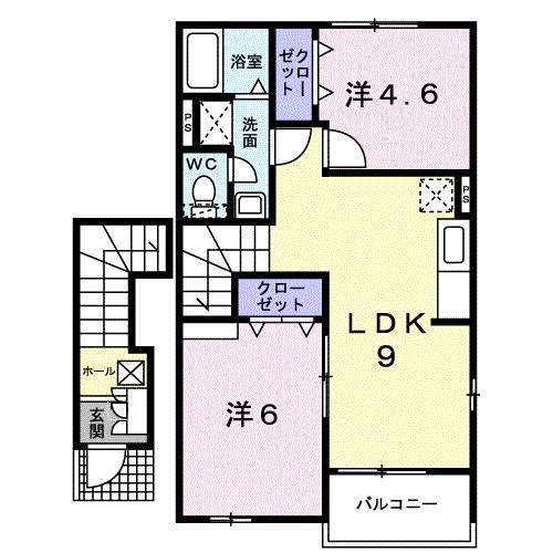 ベルシェーネB(2LDK/2階)の間取り写真