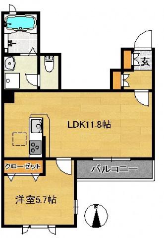 クレストコート(1LDK/1階)の間取り写真