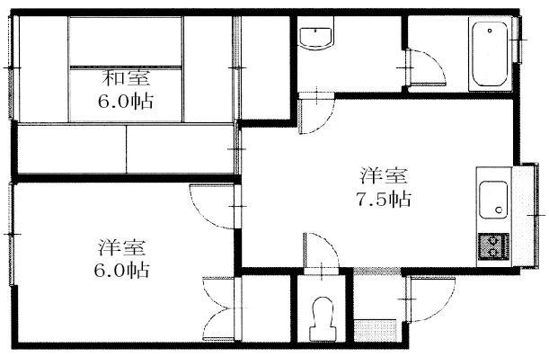 クリークサイド(2DK/1階)の間取り写真