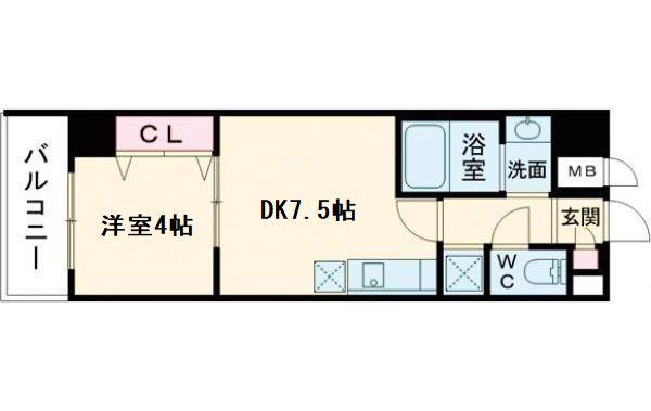 KSスクエア岸和田北町(1DK/4階)の間取り写真