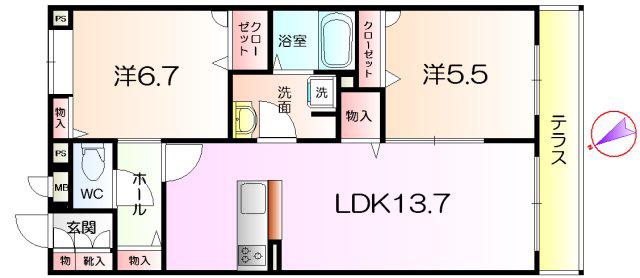 ECRARGE三国ヶ丘(2LDK/1階)の間取り写真