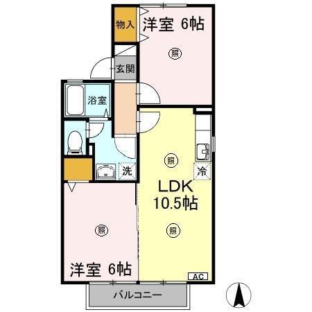 セジュールたさきA・B A(2LDK/2階)の間取り写真