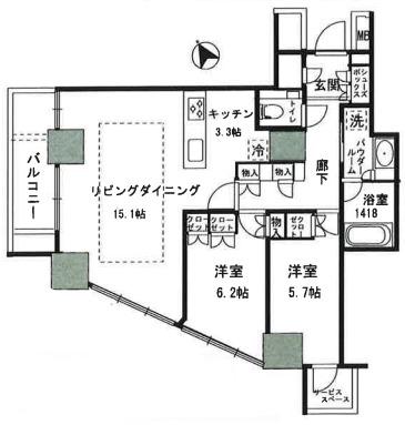 品川タワーレジデンス(2LDK/17階)の間取り写真