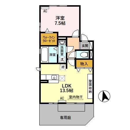リビングタウン下奈良 B(1LDK/1階)の間取り写真
