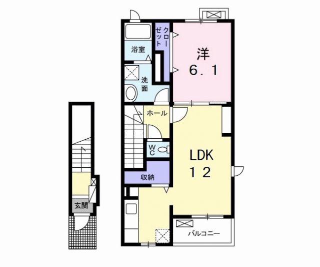ソレイユA(1LDK/2階)の間取り写真