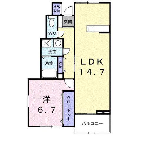 グラシューヒルB(1LDK/1階)の間取り写真