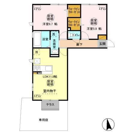 フローラ(2LDK/1階)の間取り写真
