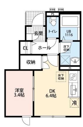 アムール CLEF 3(1DK/1階)の間取り写真