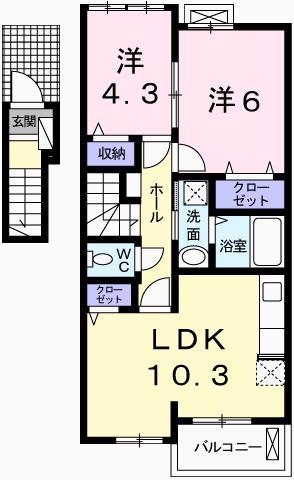 ラフレシール・ベルIII(2LDK/2階)の間取り写真