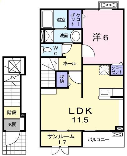 オービットB(1LDK/2階)の間取り写真