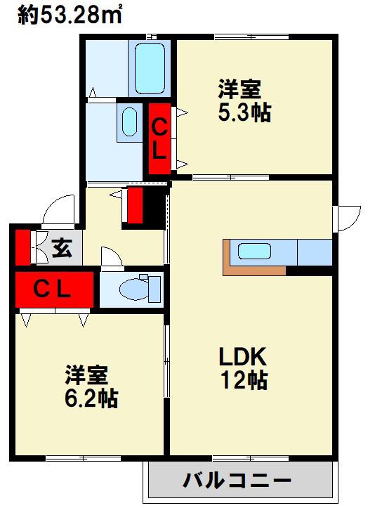 ラ・コルテ A棟(2LDK/1階)の間取り写真