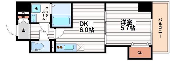 フクダ不動産上本町マンション(1DK/5階)の間取り写真