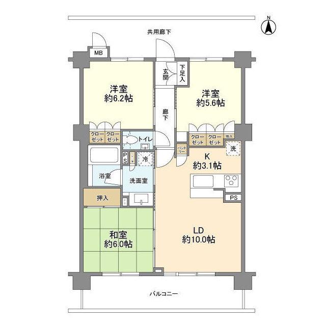 コンフォートパレス六町(3LDK/3階)の間取り写真