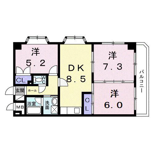 ドミール竹ノ塚(3DK/4階)の間取り写真