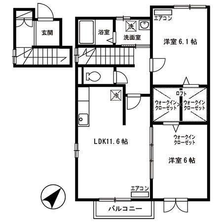 パセオプラシード成田 B(2LDK/2階)の間取り写真