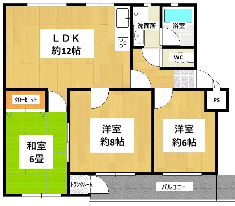 千城台グリーンハイツ(3LDK/4階)の間取り写真