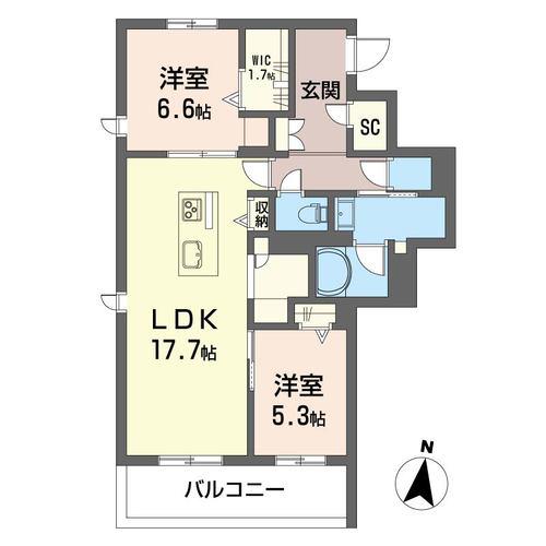 パッシングポイント(2LDK/2階)の間取り写真