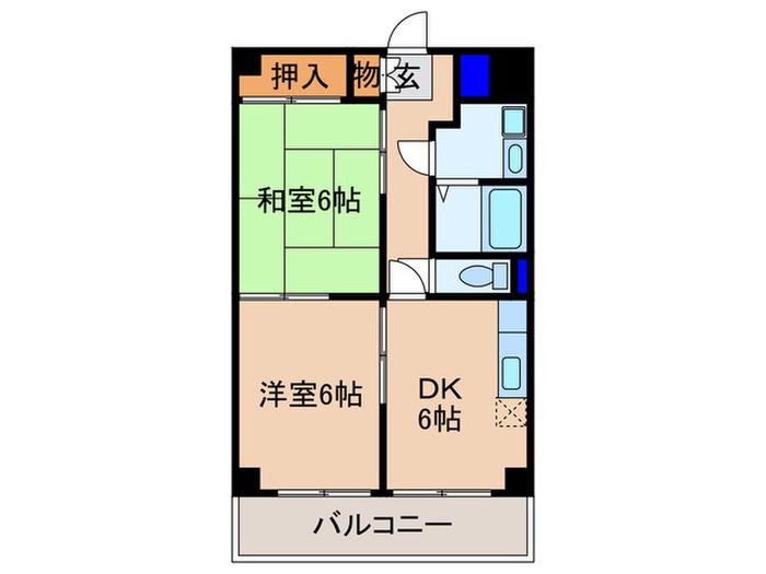 オークヒルズII(2DK/1階)の間取り写真