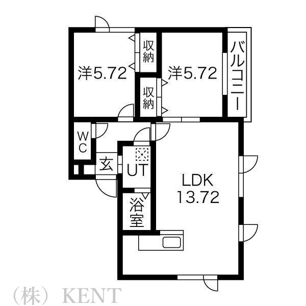 カーサ西町(2LDK/2階)の間取り写真