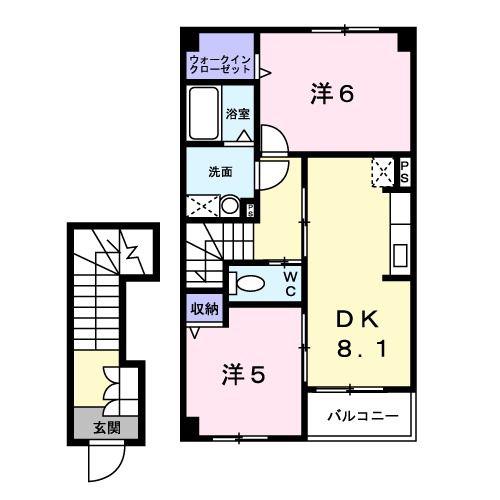 ラフレシールI(2DK/2階)の間取り写真