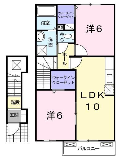 ヴィーヴォI(2LDK/2階)の間取り写真